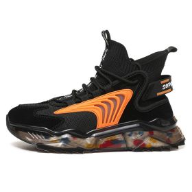 Spring Summer Autumn Fly Weaving Mesh Casual Sneakers Men Lightweight High-top Flat Round Toe Ankle Boots Trend Breathable Black (Color: Black, size: 41)