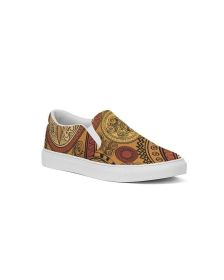 Men's Athletic Sneakers, Brown Paisley Low Top Slip-On Canvas Sports Shoes - 01EB3Z (Color: BROWN, size: 13)