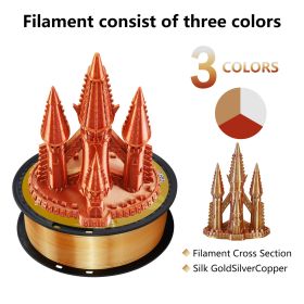 KINGROON Silk Tricolor PLA Filament 3D Printer 1.75mm 2.2 /8.8 lbs Silk PLA Filament Plastic Materials 3D Printing Special Color (Color: Gold Silver Copper)