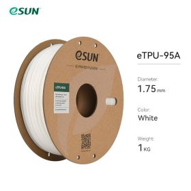 eSUN Flexible TPU Filament 1.75mm,TPU 95A 3D Printer Filament 1KG 2.2 LBS Spool 3D Printing Material TPU 95A For 3D Printers (Color: White)