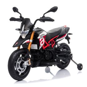 12V Aprilia Licensed Kids Ride On Motorcycle, 4-wheel Electric Dirt Bike with Spring Suspension, LED Lights, USB, MP3, Red (Color: As pic)